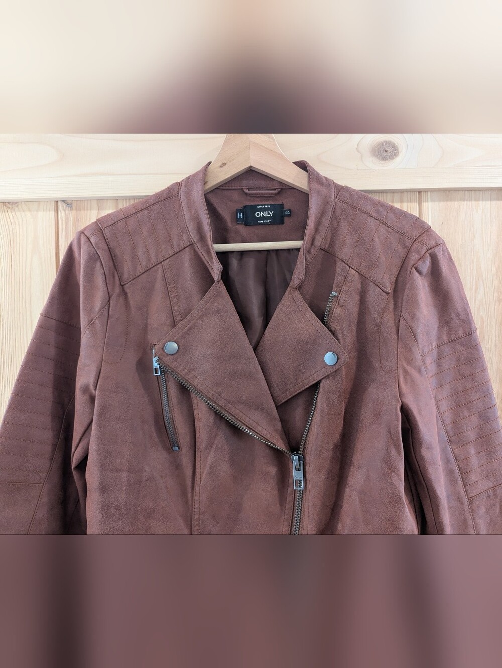 ONLY Brown Faux Suede Moto Jacket Women's - Picture 3 of 9